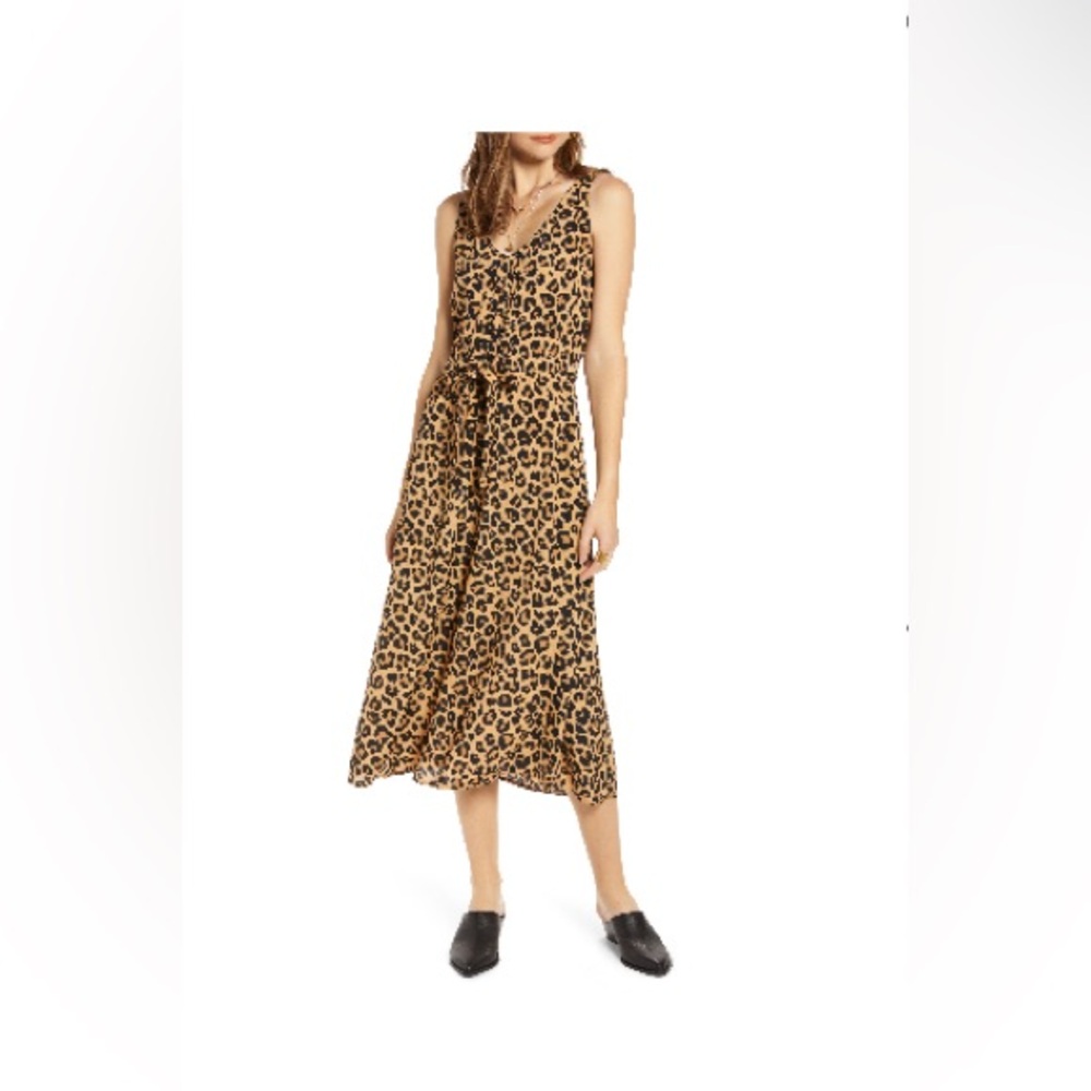 Treasure & Bond Nordstroms Animal Cheetah Print BlousonTank Midi Dress size Med